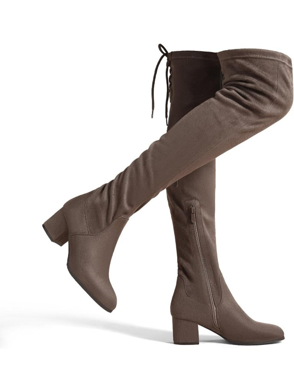 DREAM PAIRS Women's Khaki Over The Knee Thigh High Boots 2.3" Chunky Heels
